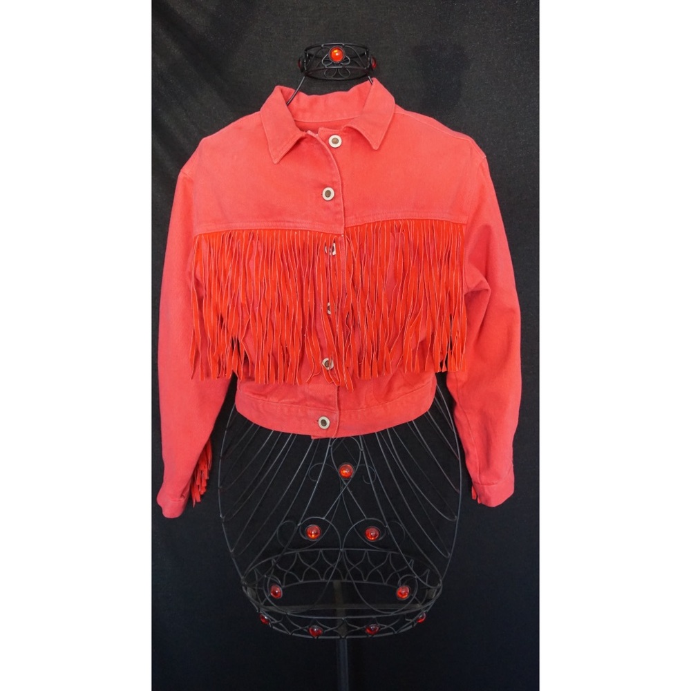 🔥HOT PINK/CORAL SEMI CROPPED FRINGE JACKET🔥